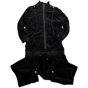 VINTAGE Juicy Couture One Piece Velour Jumpsuit Black Size Large